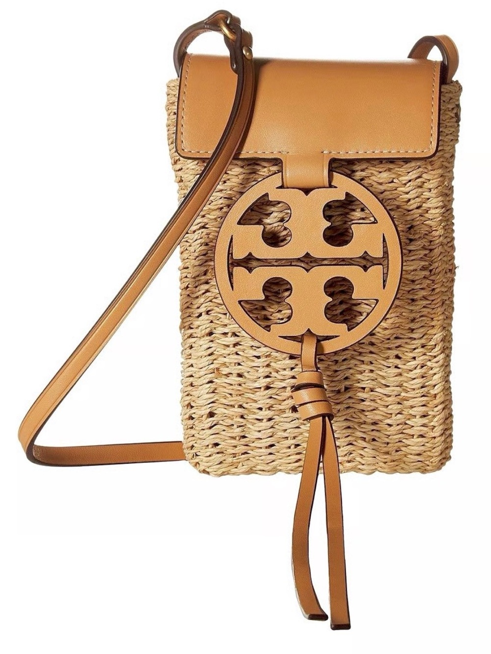 Tory Burch Neutrals Straw Logo Phone Crossbody - Picture 2 of 8